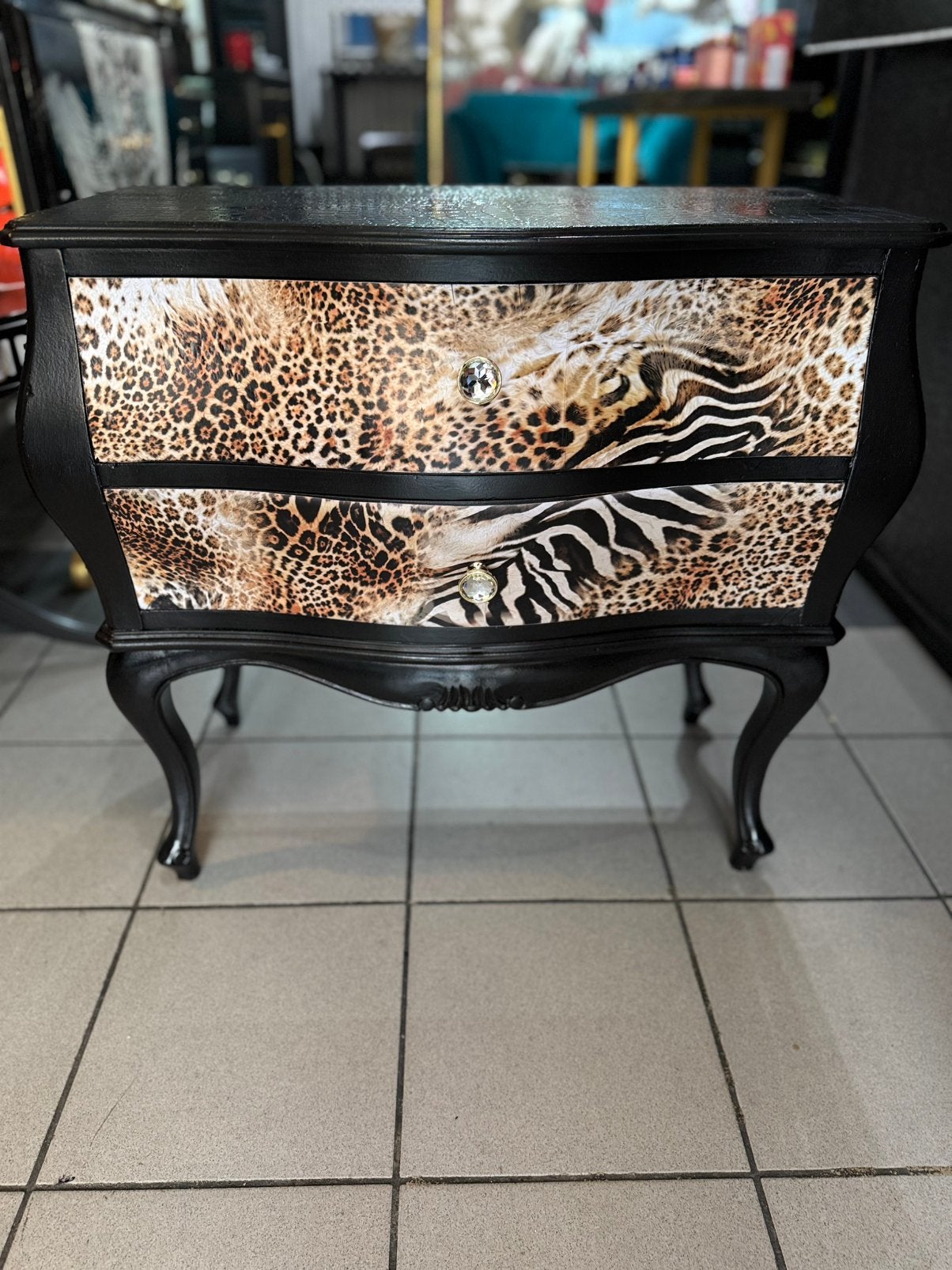Zwart Ladekastje met pantetprint en  Croco Design, Huis en Inrichting, Kasten | Ladekasten, Ophalen, Eu, Zo goed als nieuw, 3 of 4 laden