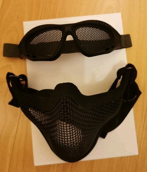 Airsoft Half Face Bescherming masker Mesh + bril set, zwart, Ophalen of Verzenden, Zo goed als nieuw