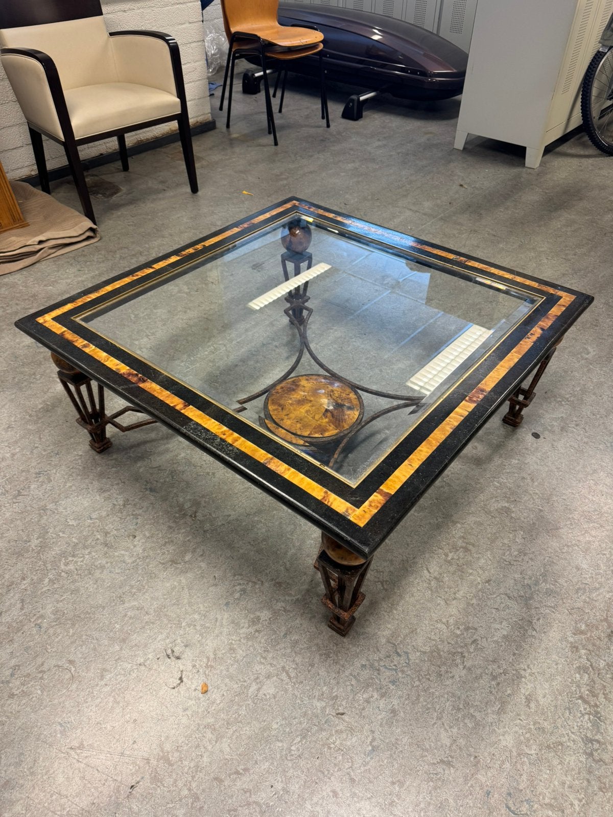 Vintage salontafel, Ophalen, 50 tot 100 cm, Glas, Vierkant