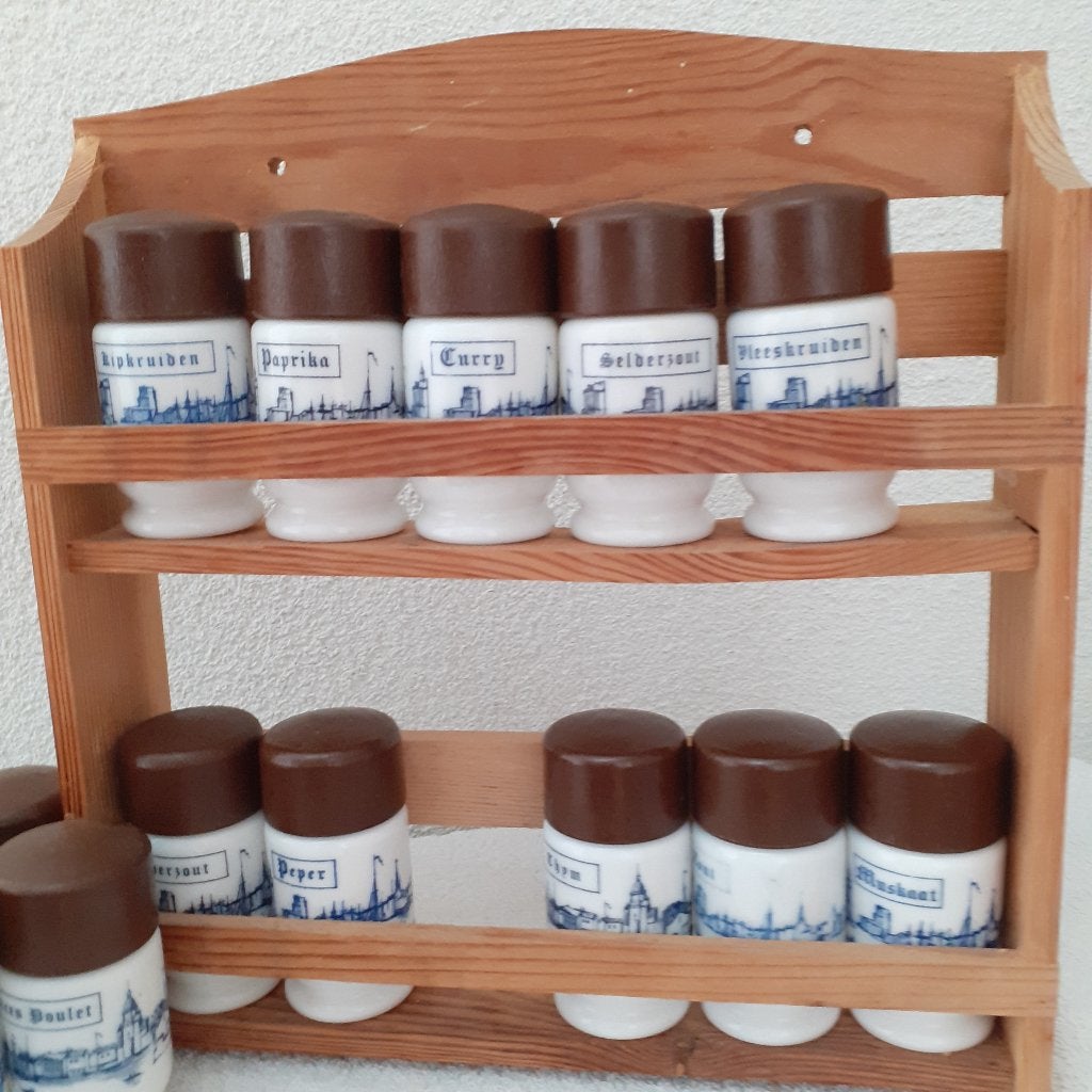 brocante kruiden potjes in rek, Ophalen of Verzenden