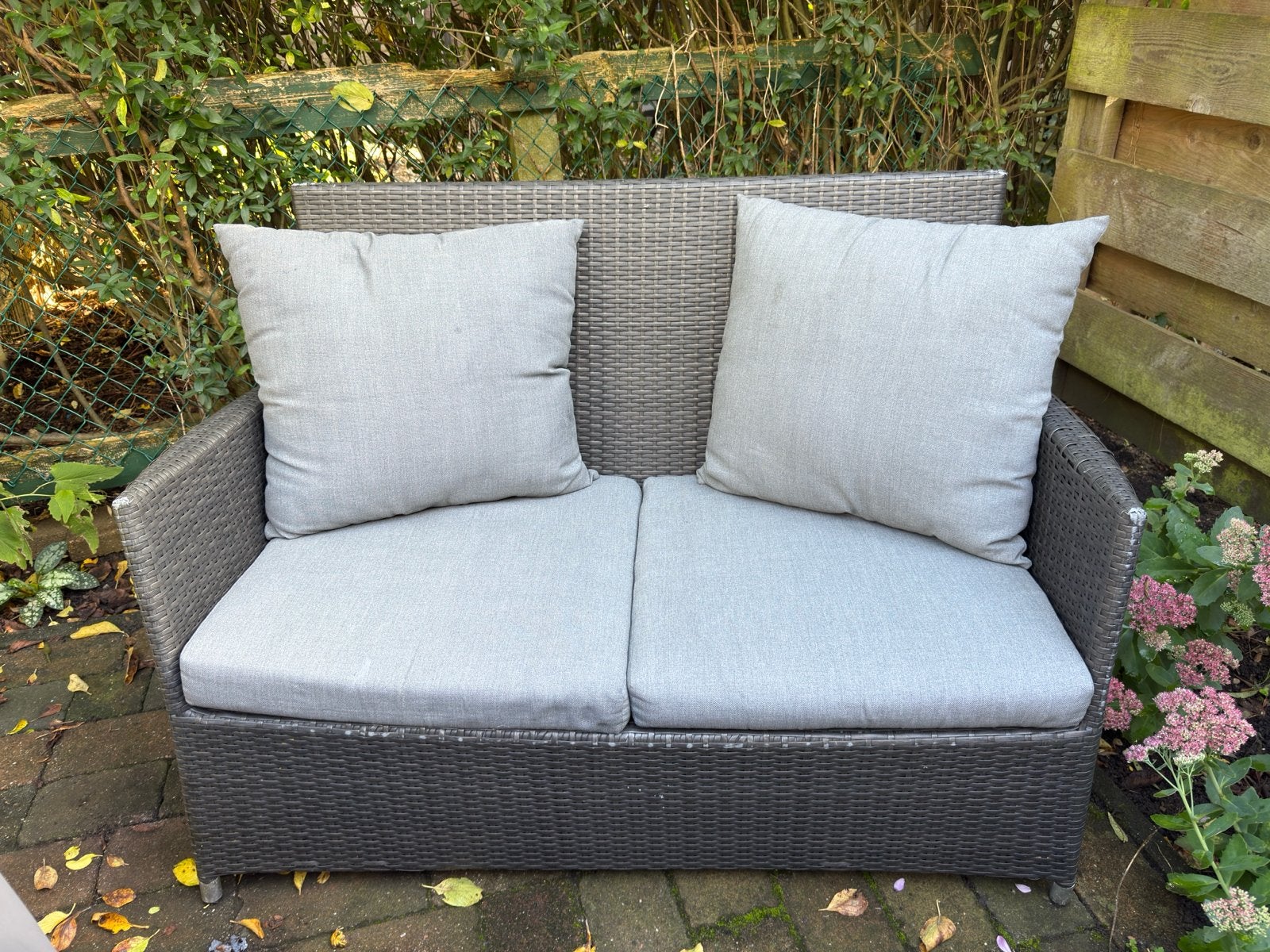 Wicker Tuinbank met Kussens, Gebruikt, Loungeset, Wicker, Bank