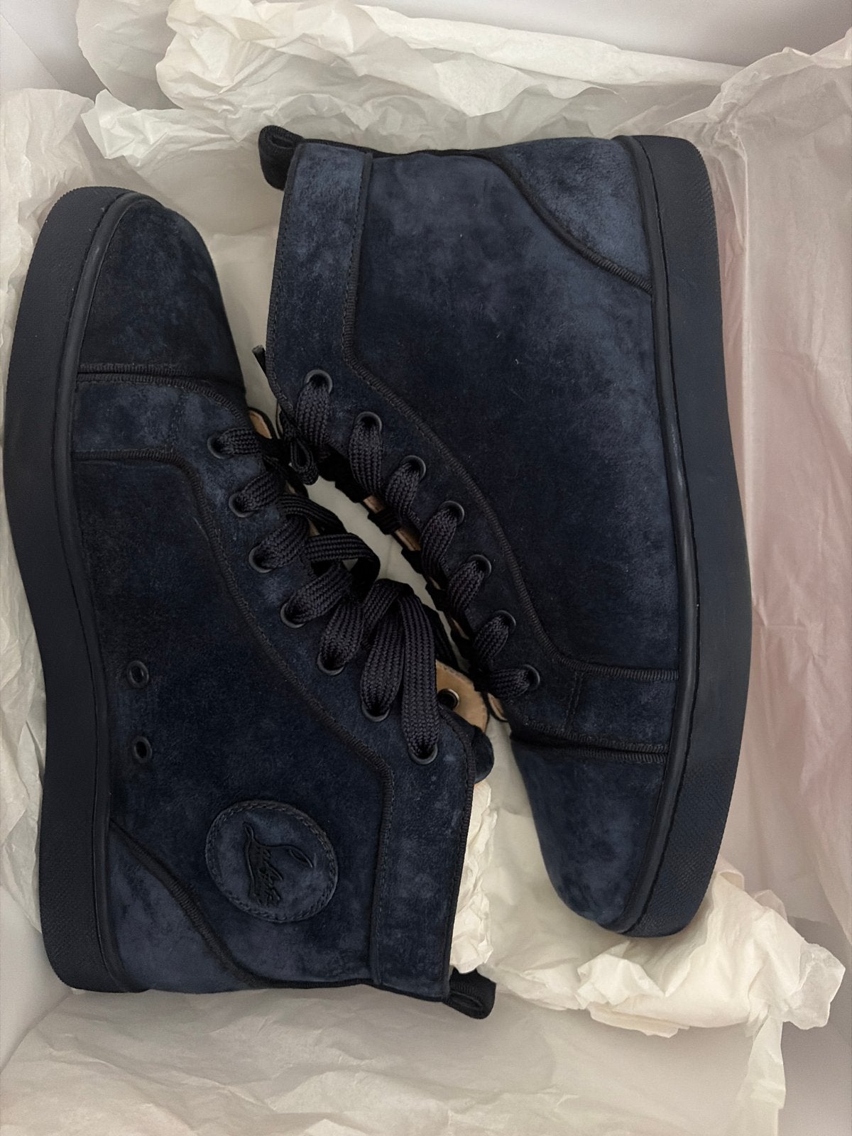 Christian Louboutin Louis Orlato Flat Veau Velours Navy 40.5, Kleding | Heren, Ophalen of Verzenden, Nieuw, Blauw, Sneakers of Gympen