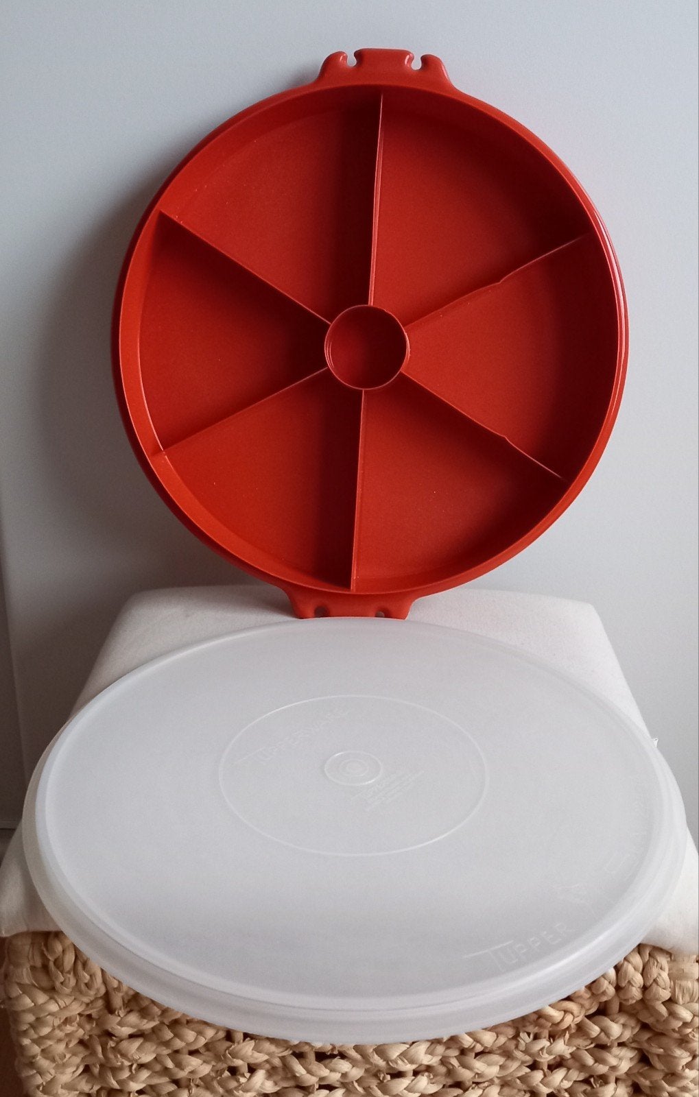 Retro Oranje Tupperware Serveerschaal - Ø 32 cm, Ophalen of Verzenden, Gebruikt, Oranje, Schaal