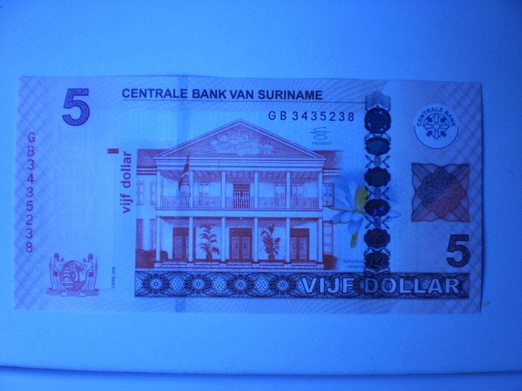 Suriname- 5 Dollar- Bankbiljet, Verzenden, Zuid-Amerika, Los biljet