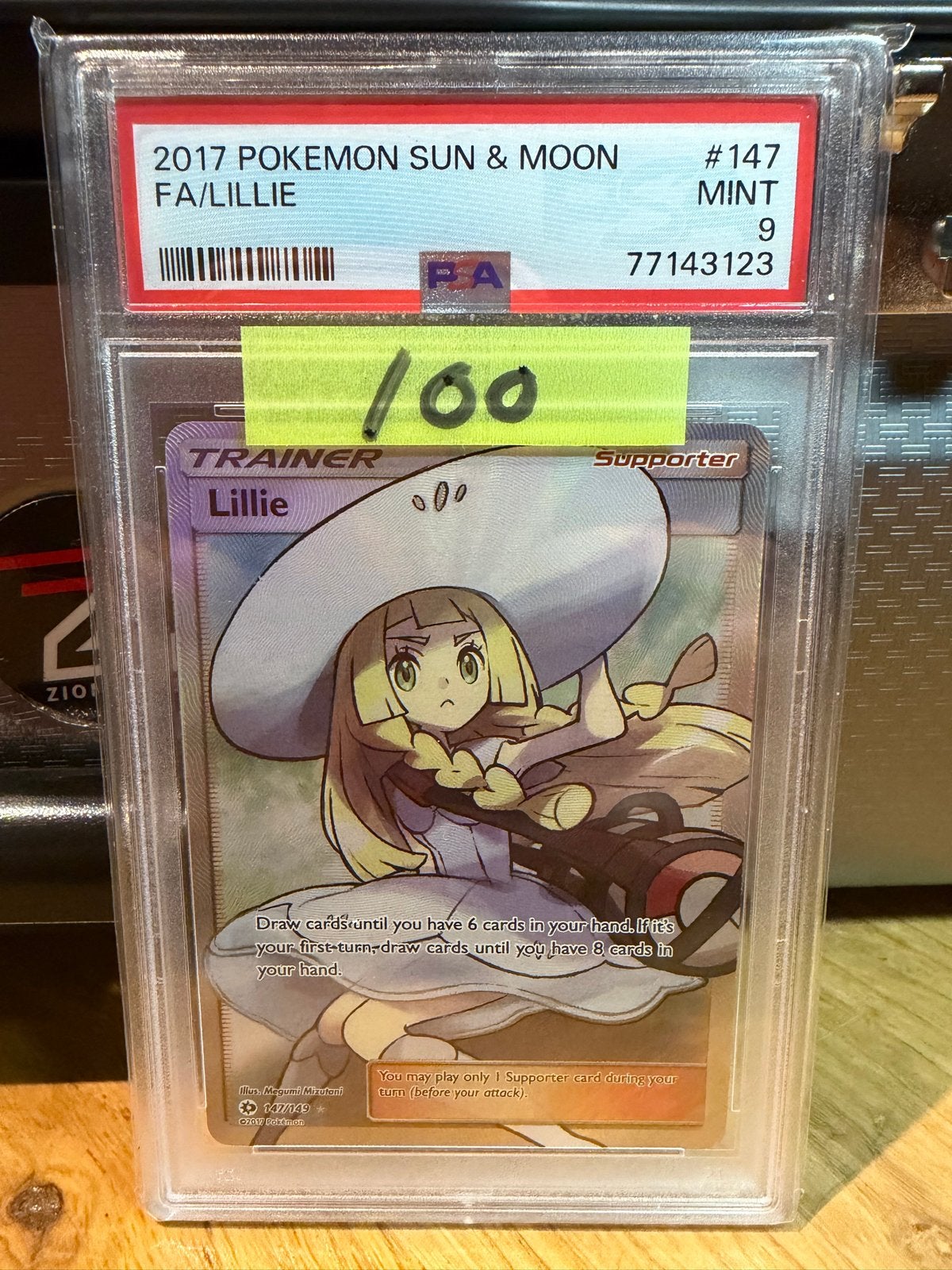 PSA 9 Lillie Full Art Trainer Kaart (2017 Sun & Moon), Ophalen of Verzenden, Zo goed als nieuw, Losse kaart