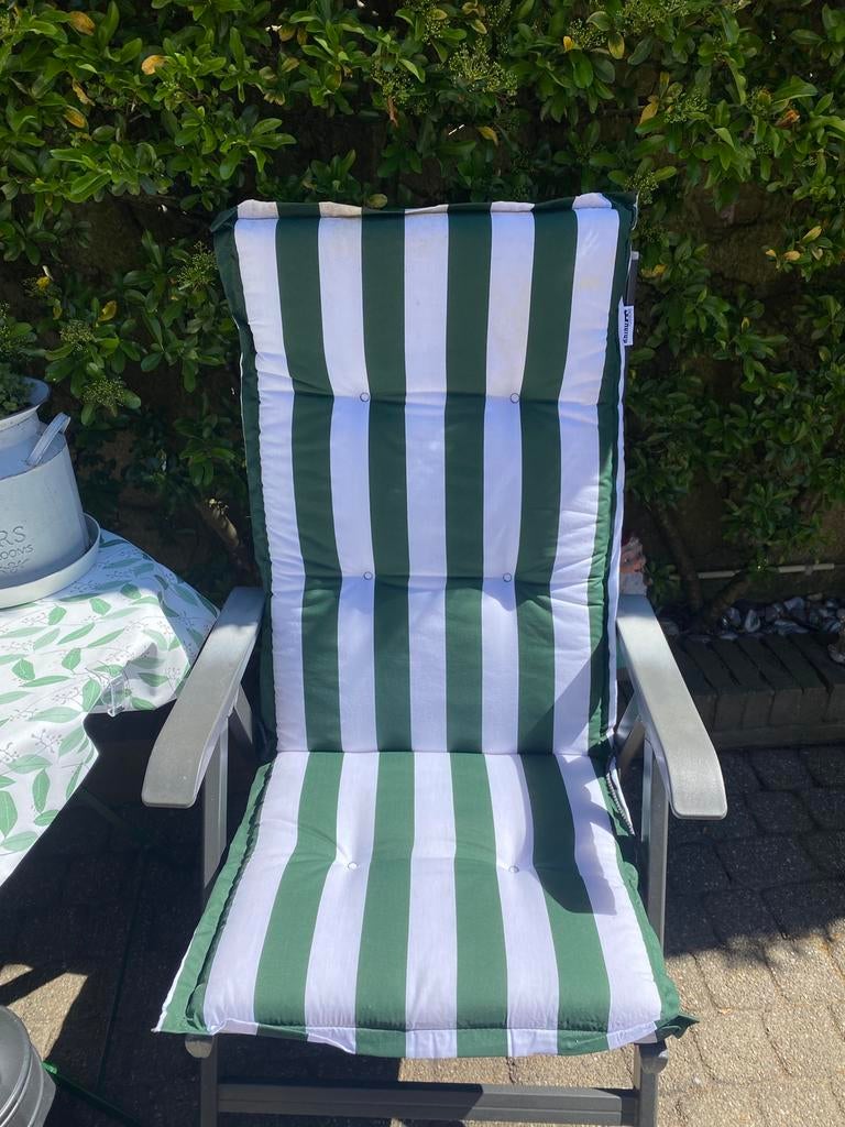 1 Groen/Wit kussen voor een hoge tuinstoel., Tuin en Terras, Ophalen, Zo goed als nieuw