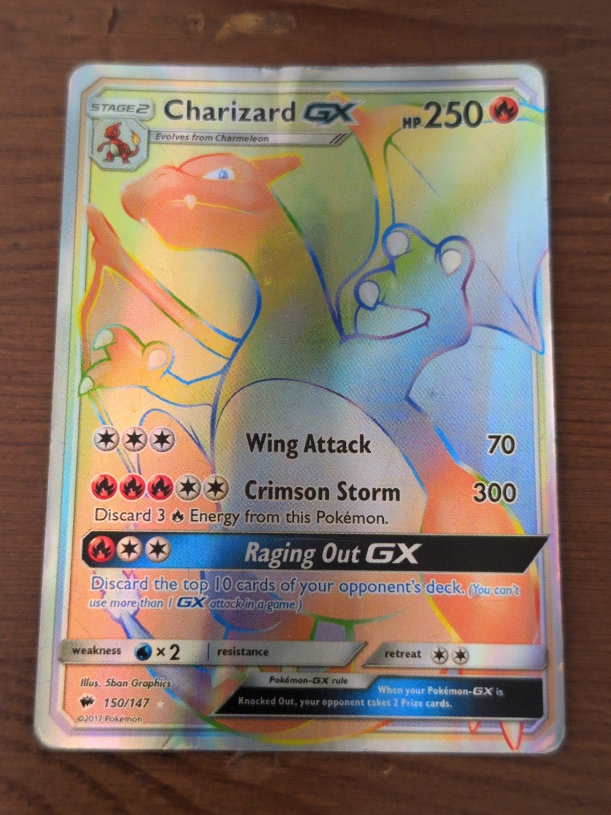 Charizard GX Rainbow Rare Pokémon Kaart (150/147), Ophalen of Verzenden, Gebruikt, Losse kaart, Foil