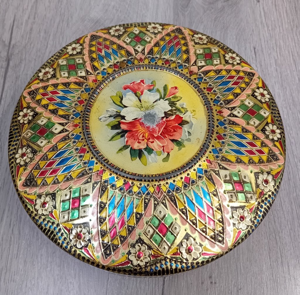 rond kraaltjes  koektrommel met bloemen, bruikbaar, Ophalen of Verzenden, Gebruikt, Koek(jes)