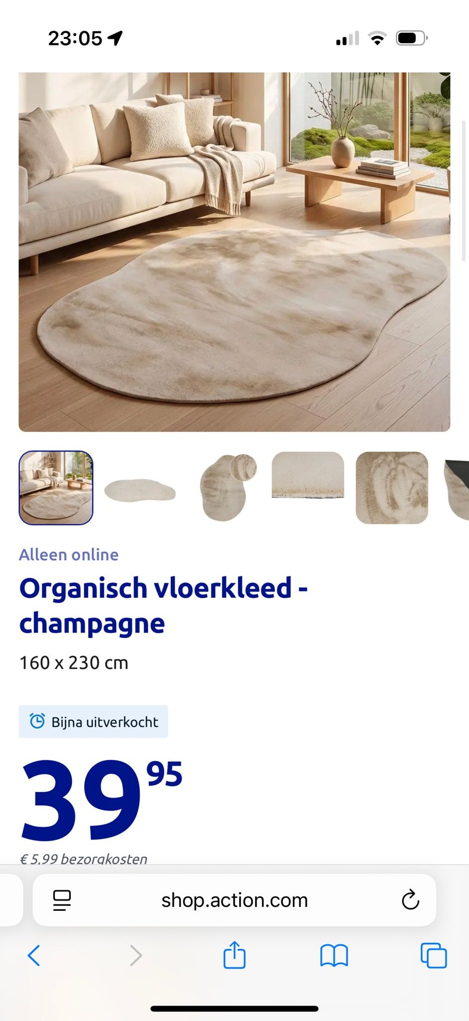 Organisch vloerkleed - champagne 160 x 230 cm, Ophalen, Beige, 150 tot 200 cm, Overige vormen