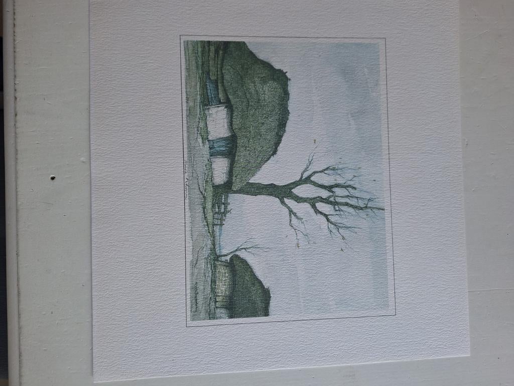Gesigneerde Ets: Landschap met Boom en Huisje, Gesigneerd, Ophalen of Verzenden, Landschap, 1950 - 1999