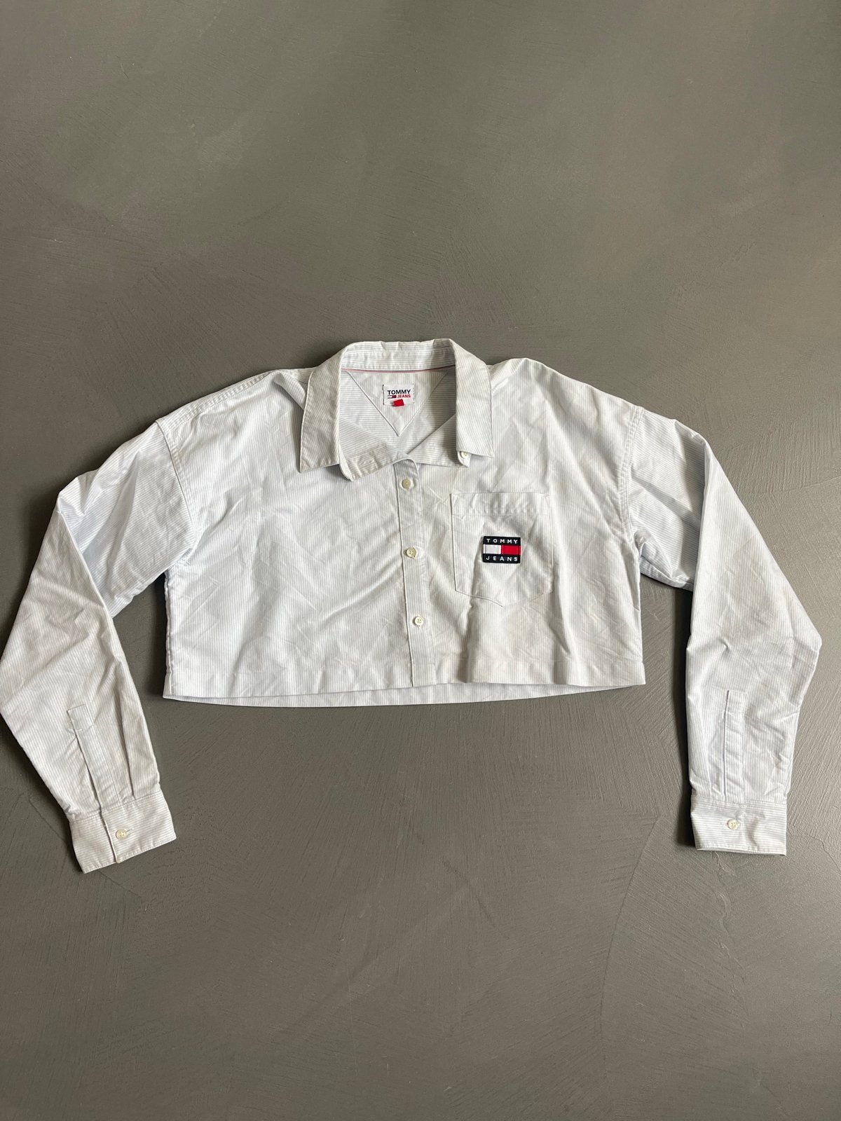 Tommy Jeans cropped blouse blauw wit maat S, Kleding | Dames, Ophalen of Verzenden, Zo goed als nieuw, Maat 36 (S), Blauw