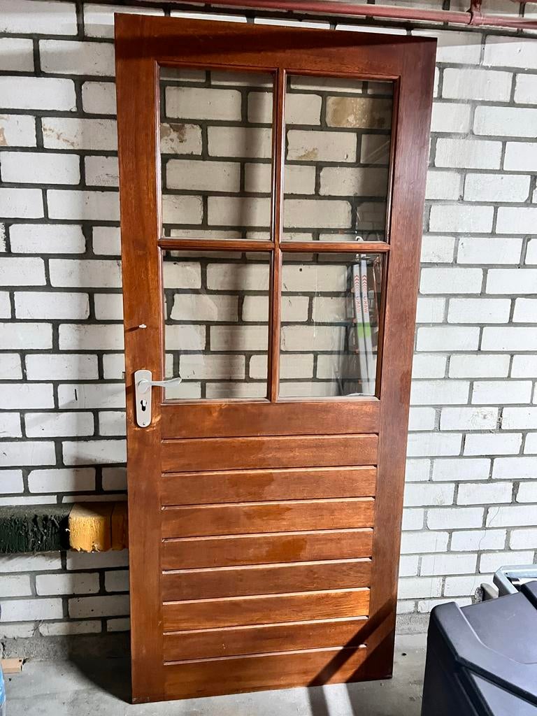 Houten buitendeur met glas, Doe-het-zelf en Verbouw, Deuren en Horren, Ophalen, 80 tot 100 cm, 200 tot 215 cm, Hout