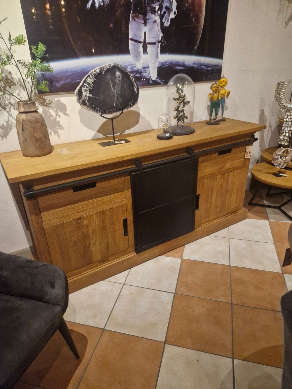 Teak Dressoir 185cm  Robuust en Stijlvol, Ophalen, Modern, Industrieel, 150 tot 200 cm, Teakhout