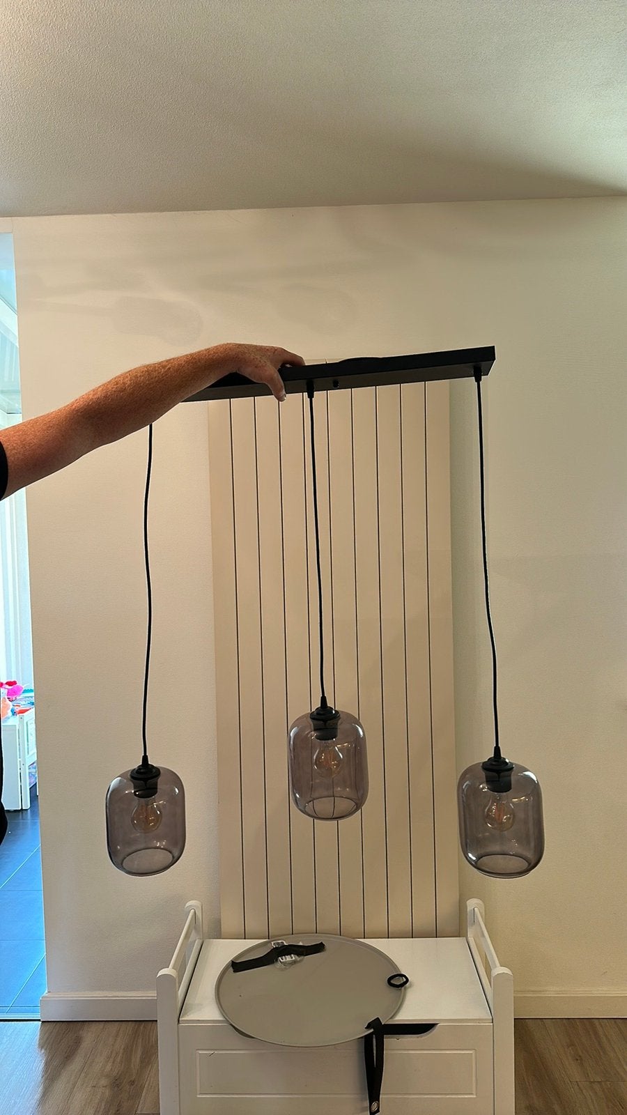 Hanglampen met glazen lampenkappen, grijzig glas, Ophalen of Verzenden, Zo goed als nieuw