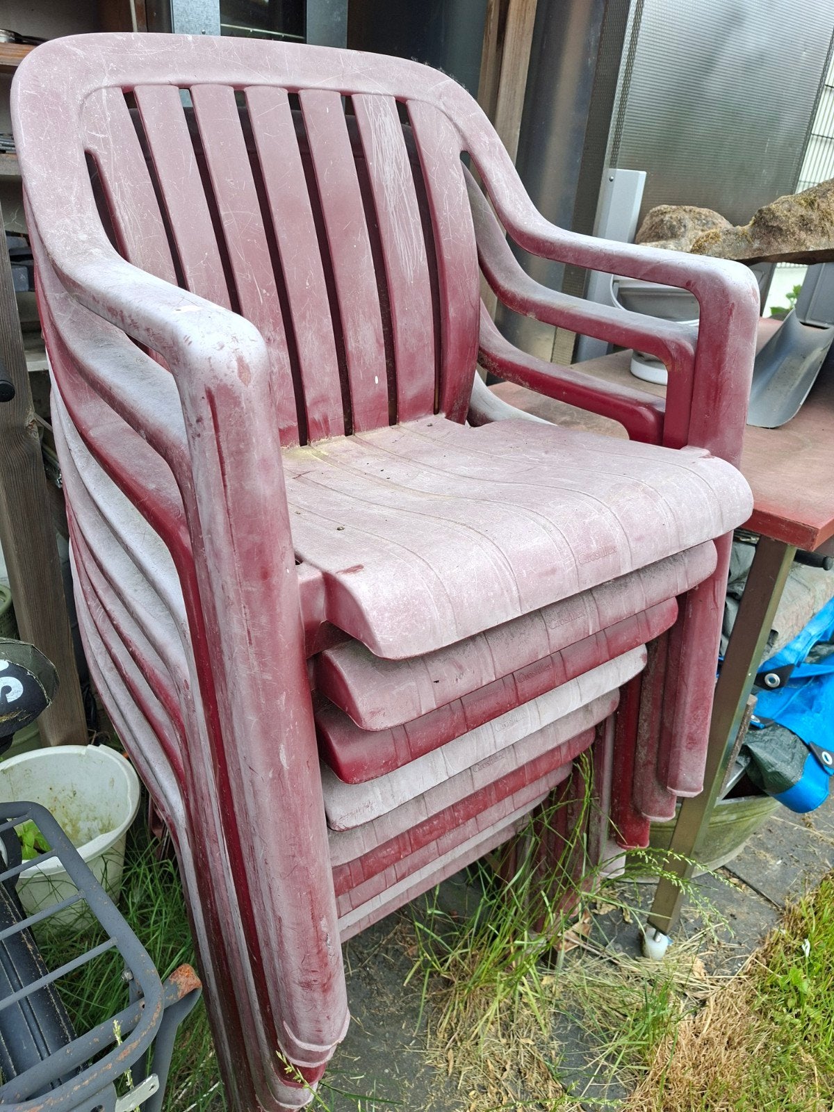 Gebruikte kunststof tuinstoelen, stapelbaar, Tuin en Terras, Tuinstoelen, Ophalen, Gebruikt, Kunststof, Stapelbaar