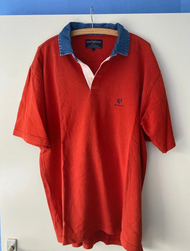 Mooie Cottonfield polo maat L korte mouw warm oranje, Kleding | Heren, Ophalen of Verzenden, Zo goed als nieuw, Maat 52/54 (L)