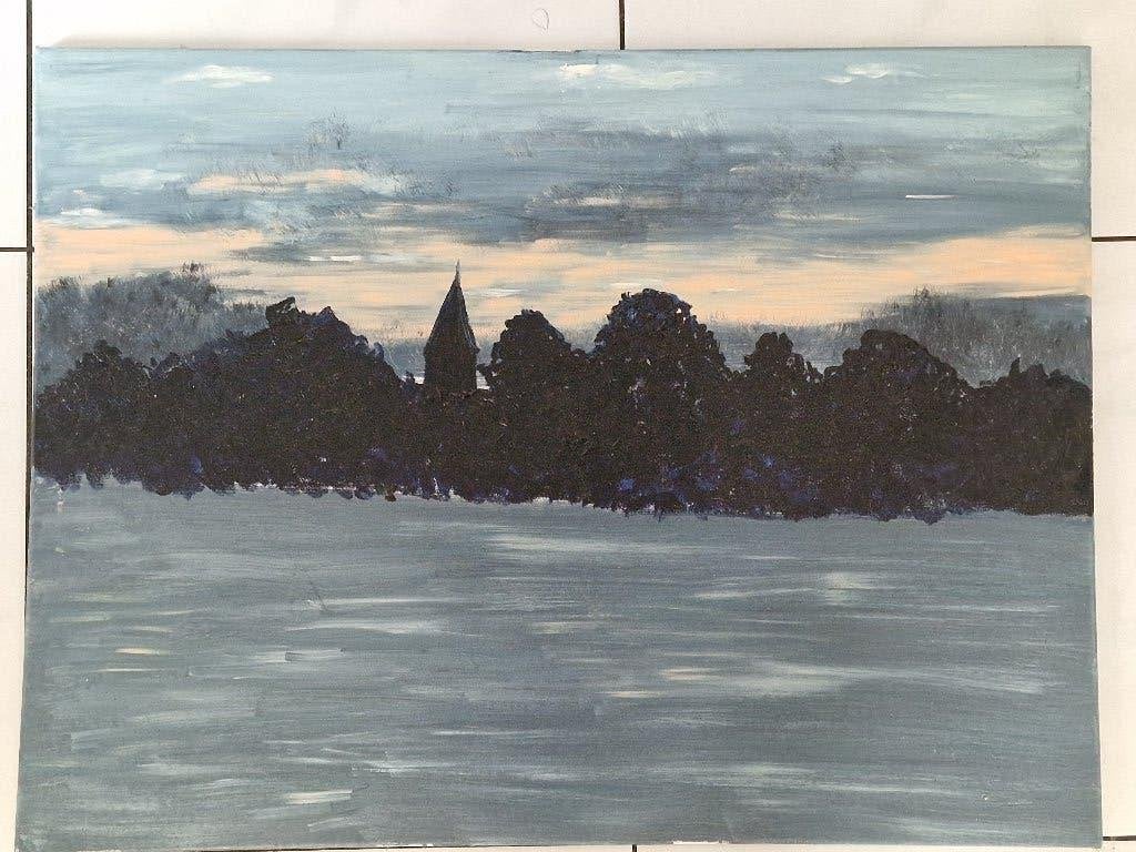 Zonsondergang Eernewoude - 80x60 cm olieverf op doek, 50 – 75, Oorspronkelijke maker, Nieuw, Ophalen of Verzenden