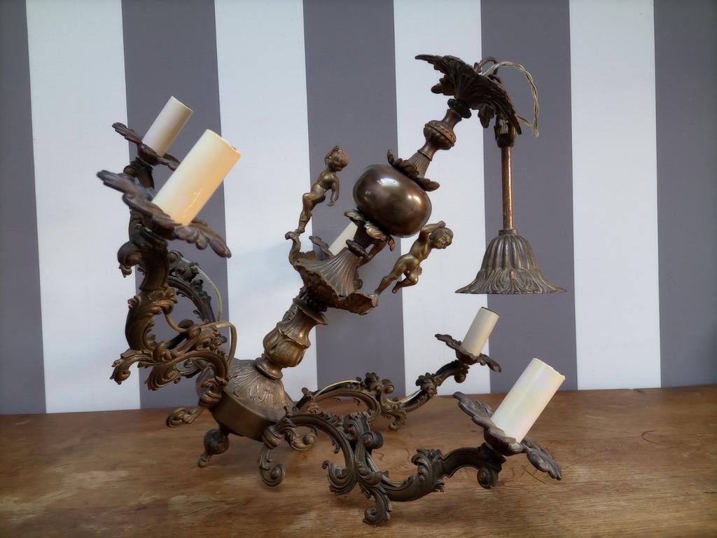 Bijzondermooie antieke KROONLUCHTER met ENGELEN/putti, Ophalen of Verzenden
