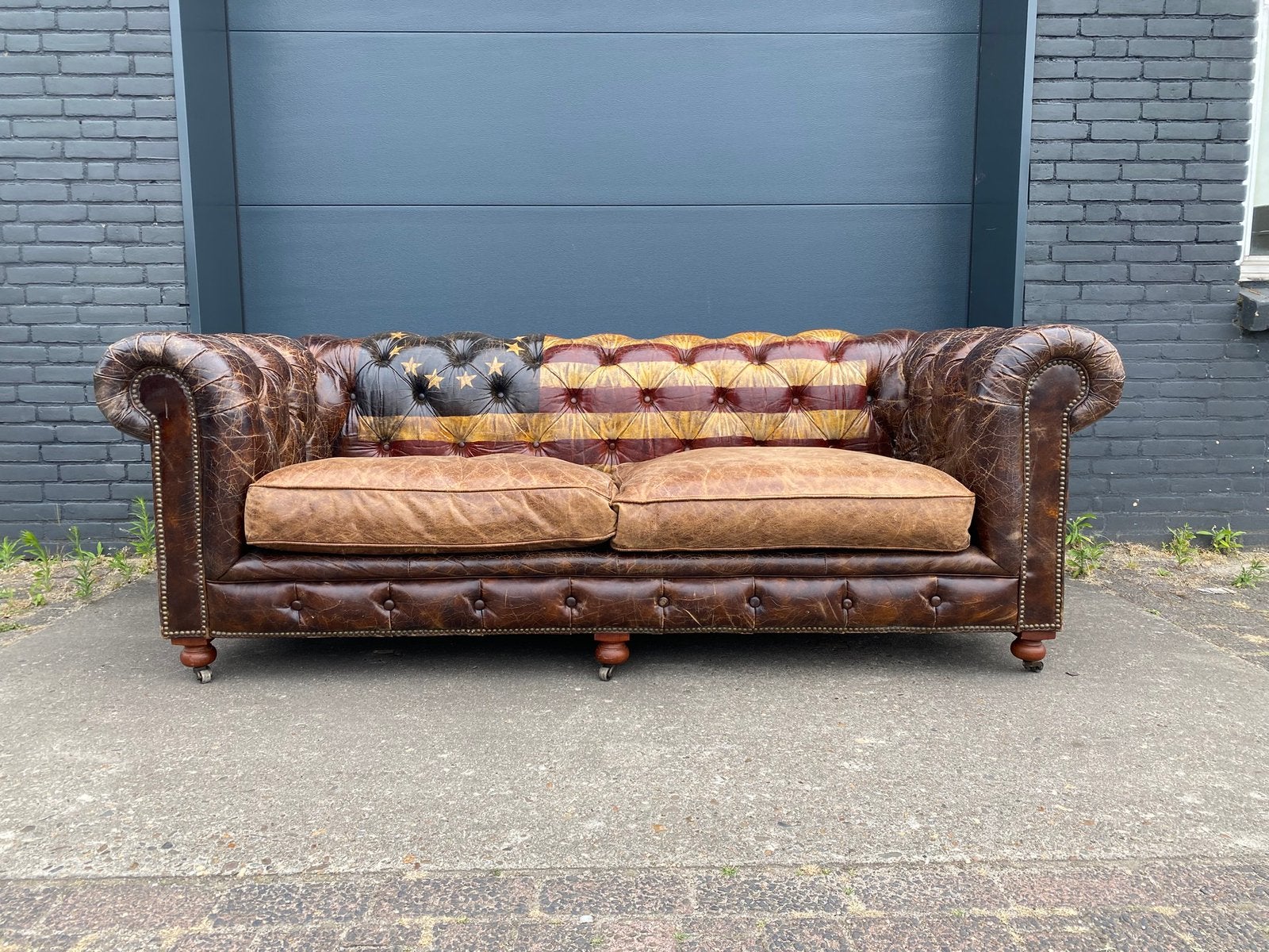 Prachtige stoere Engelse Chesterfield bank sigaren cognac, Ophalen, 125 cm of meer, Leer, Zo goed als nieuw