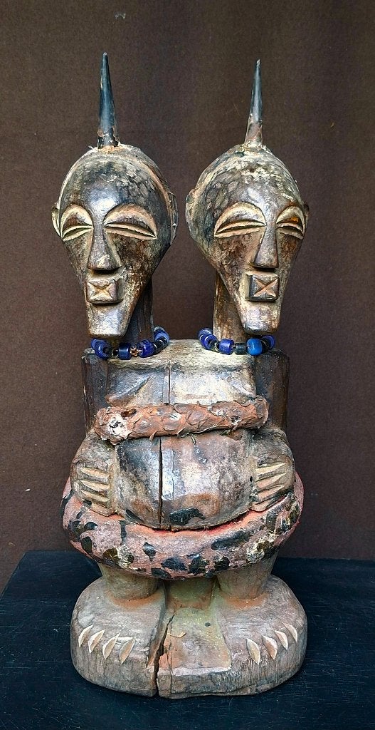 ZELDZAAM SONGYE DUBBELFIGUUR, Hout, Afrika, Ophalen of Verzenden, 29 cm