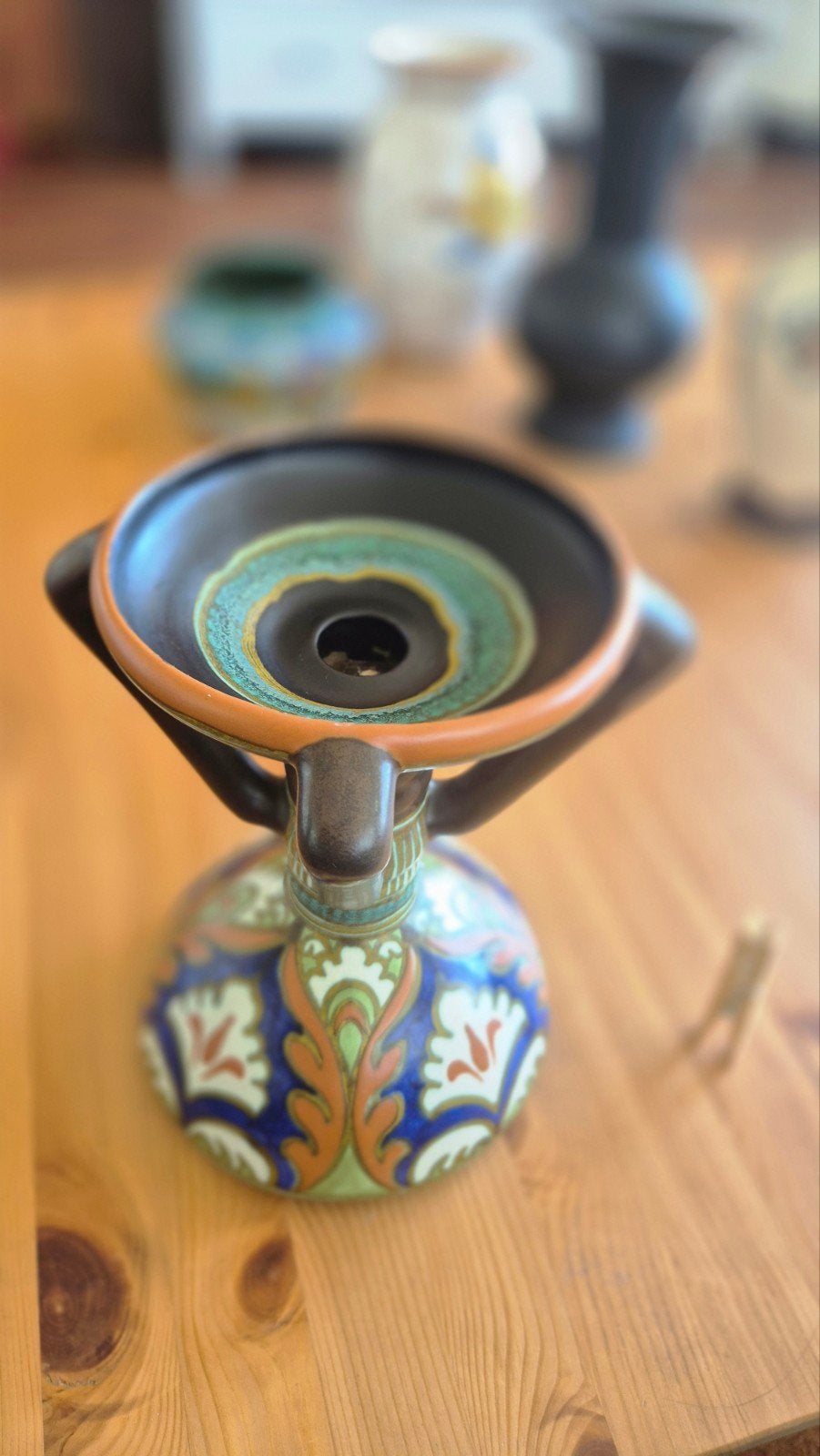 Vintage Keramieken Kandelaar - Handgeschilderd, Antiek en Kunst, Ophalen of Verzenden