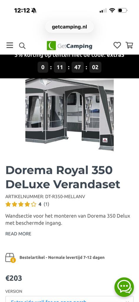 Tussenwand voor Dorema Royal 350, Ophalen of Verzenden, Zo goed als nieuw