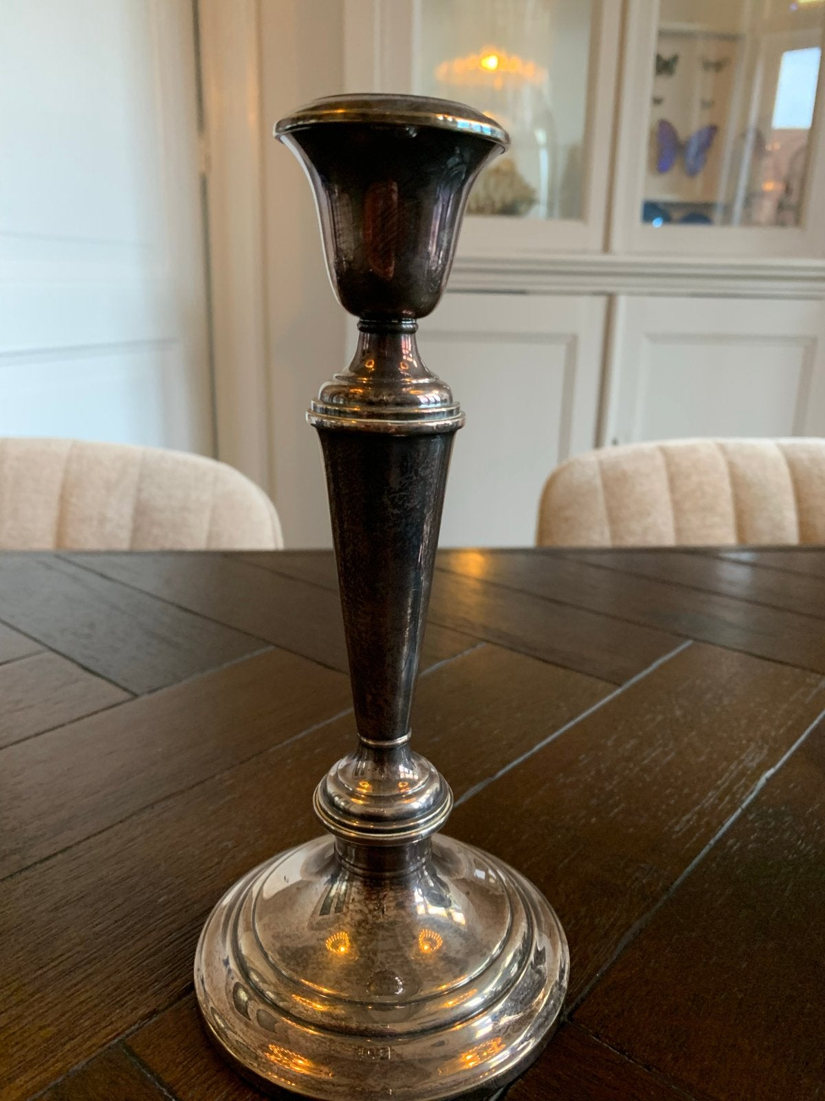 Verzilverde kandelaar - 25 /30 cm hoog, Ophalen of Verzenden, Zilver