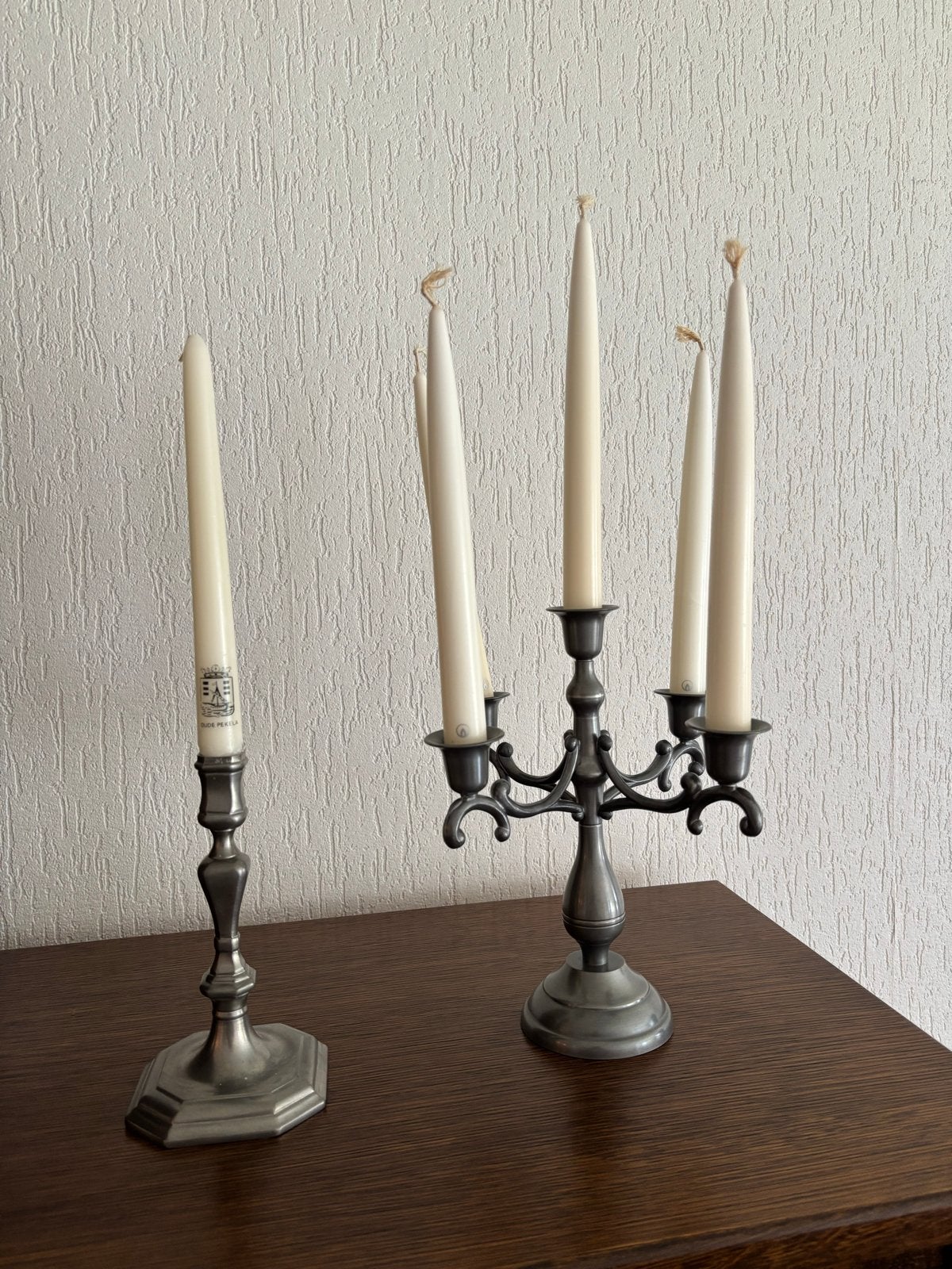 Antieke tinnen kandelaars - set van 2, Antiek en Kunst, Ophalen of Verzenden, Overige materialen