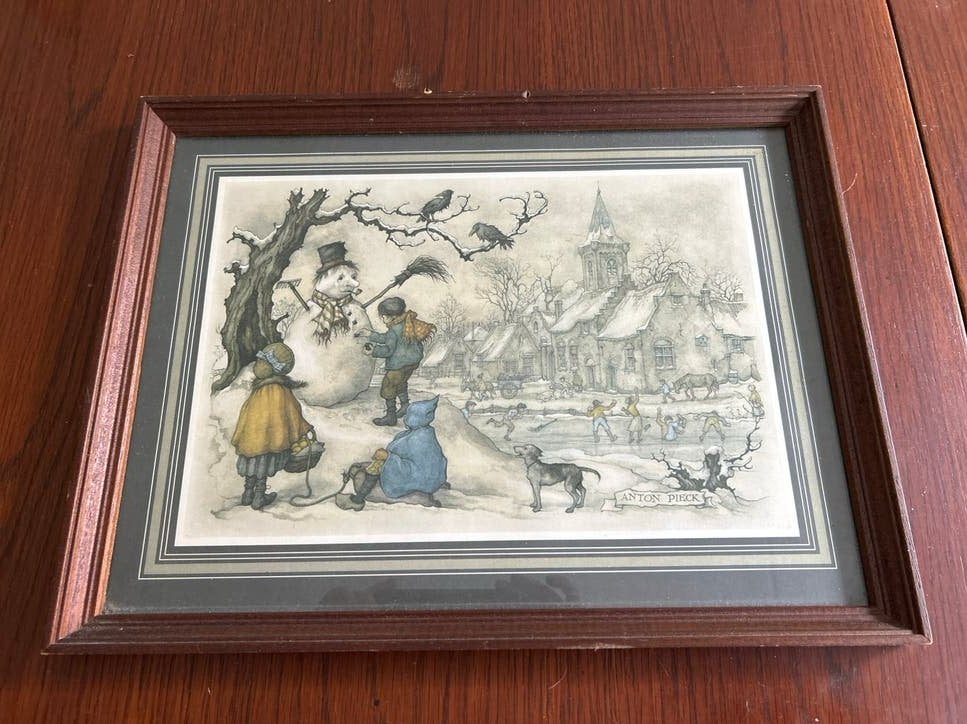 Anton Pieck Wintertafereel Ingelijst, Ophalen, Print, Print/reproductie, Achter glas