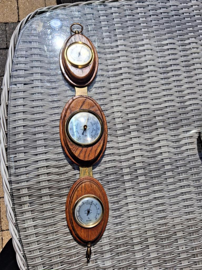 Vintage Weerstation: Barometer, Thermometer, Hygrometer, Ophalen of Verzenden, Gebruikt, Weerstation