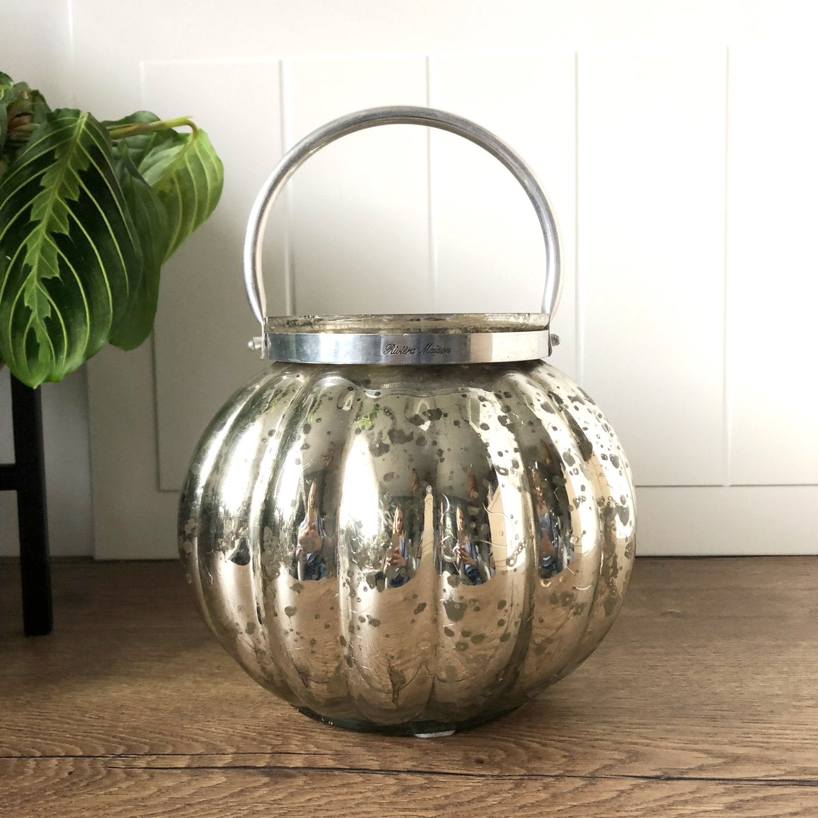 Riviera Maison Pumpkin Lantaarn - Zilverkleurig Glas, Vintage, Gebruikt, Ophalen of Verzenden, Glas