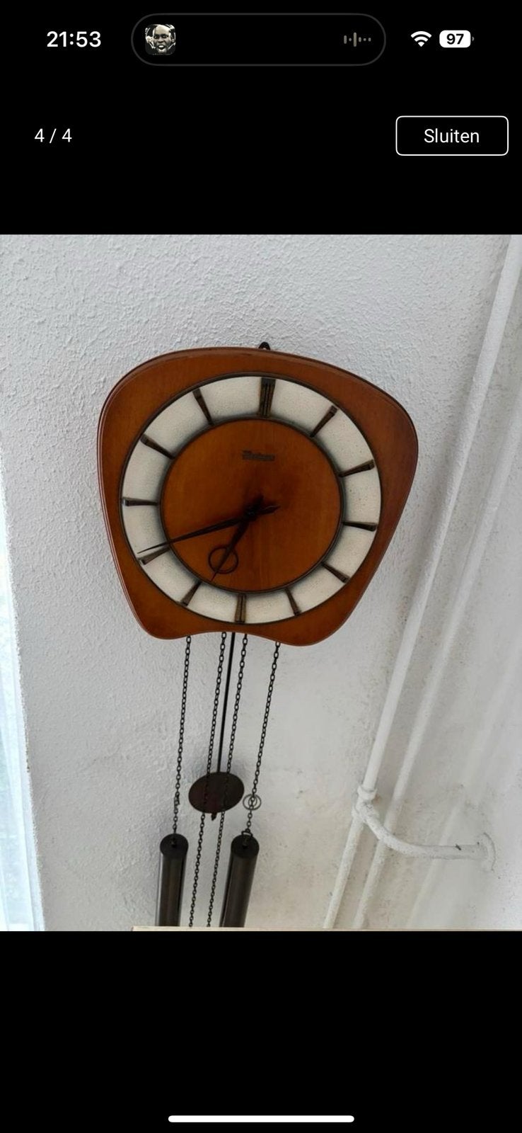 Lichtbruine Kleninger Wand Slingerklok, Ophalen, Wandklok, Bruin, Analoog
