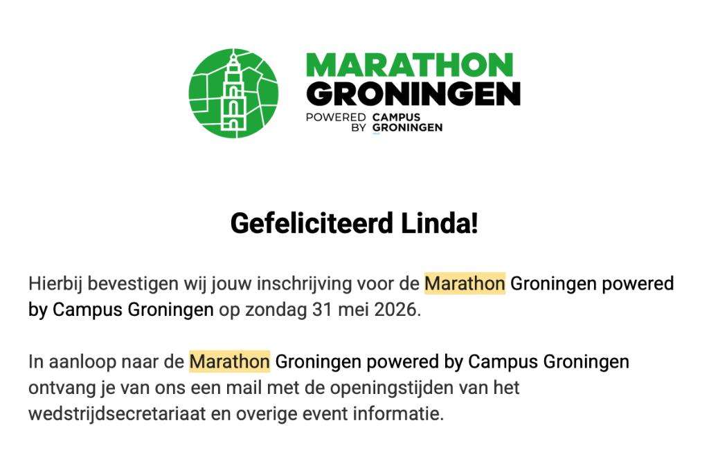 Halve Marathon Groningen 31 mei, Ophalen of Verzenden, Nieuw, Overige typen, Overige merken