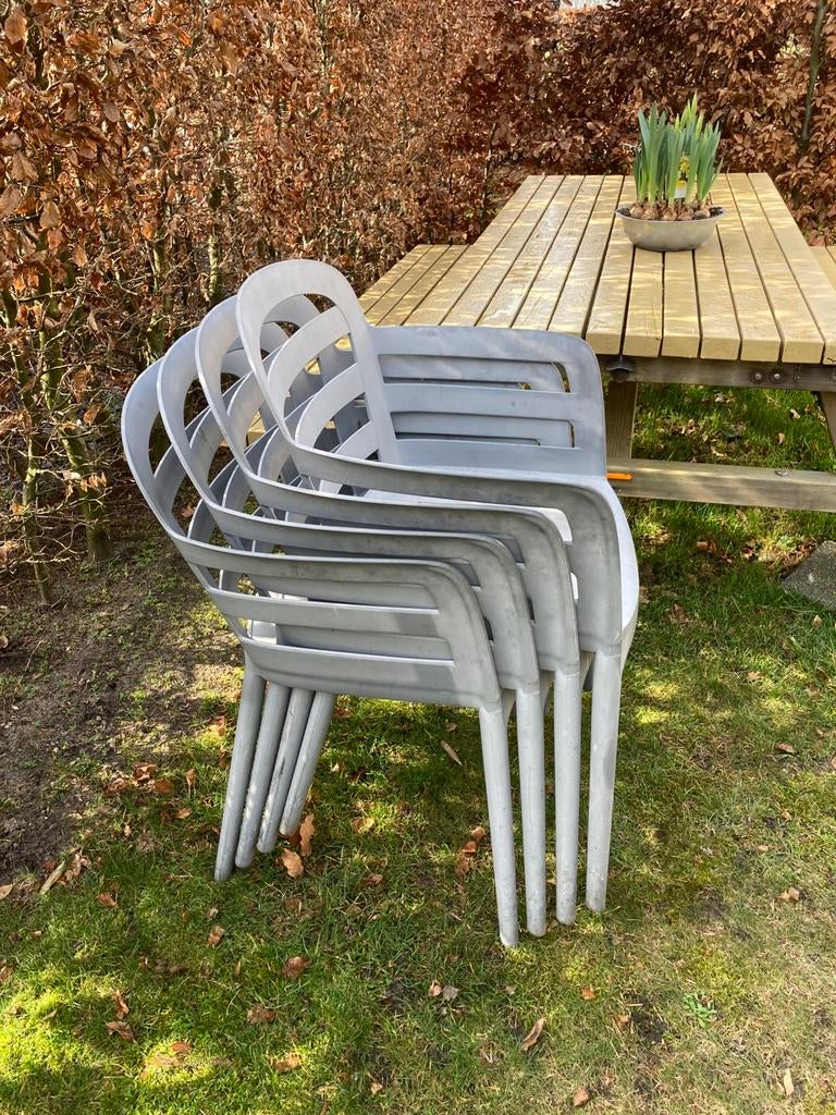 Tuinstoelen, stapelbaar, gebruikt, grijs, Tuin en Terras, Ophalen, Gebruikt, Kunststof, Stapelbaar