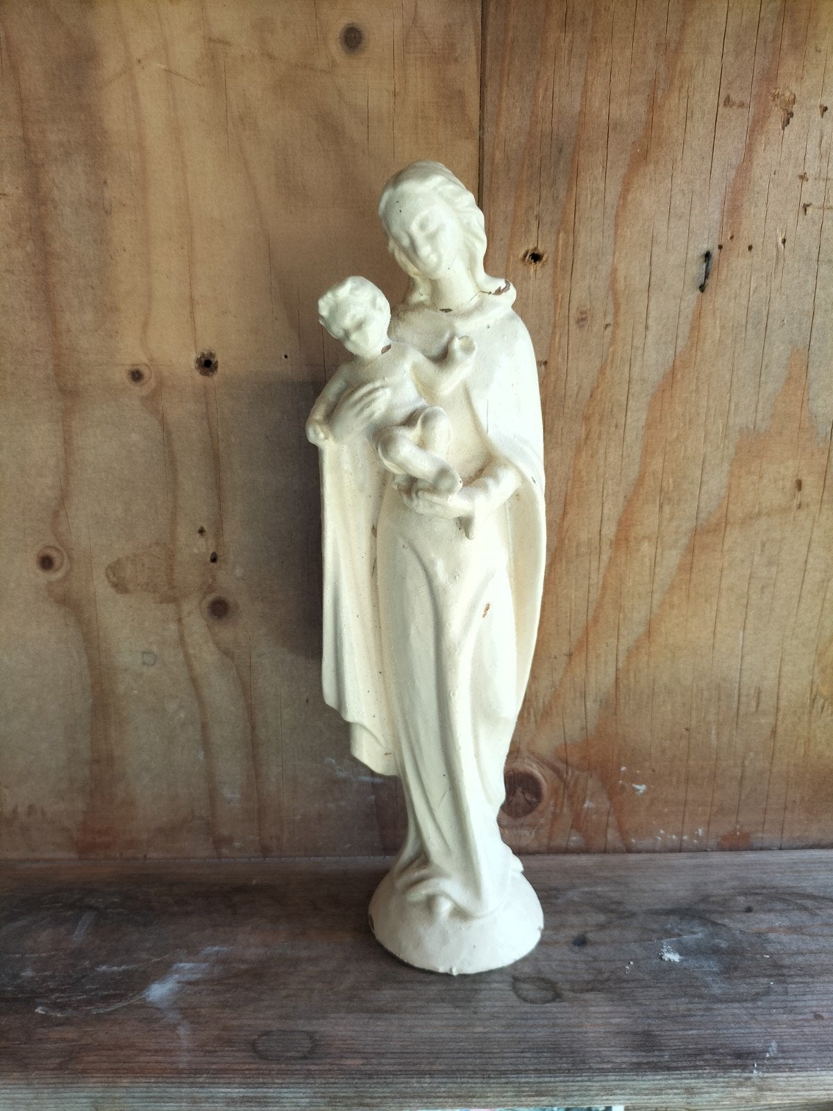 Vintage Mariabeeld met kindje Jezus - Crèmekleurig, Antiek en Kunst, Ophalen of Verzenden