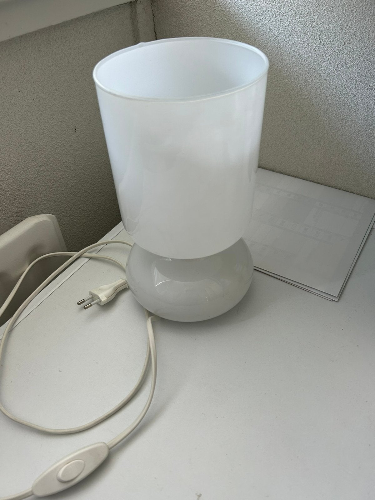 Witte glazen Vintage Ikea Lykta tafellamp, Ophalen, Gebruikt, Vintage, 20 cm