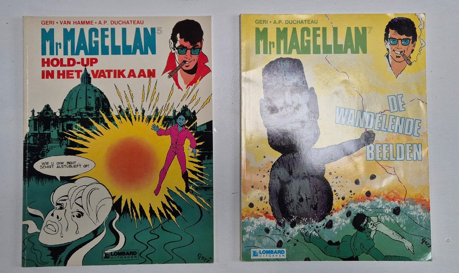 2x Magellan: Hold-up Vaticaan & Wandelende beelden, Meerdere stripboeken, Ophalen of Verzenden, Gelezen, Geri van Hamme, A.P. Duchateau