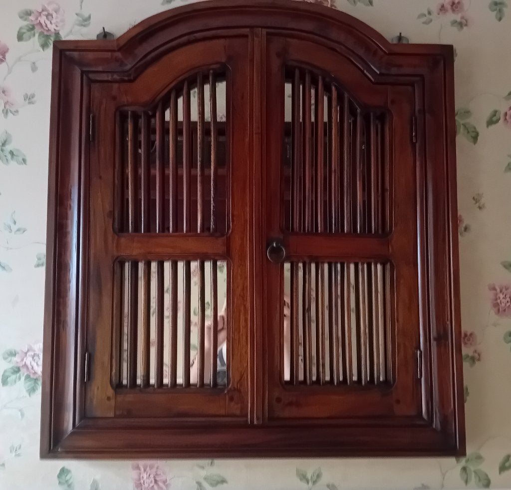 Klassieke Balinese / Koloniale Wandspiegel met Houten Luiken, Ophalen, Rechthoekig, Minder dan 50 cm, Minder dan 100 cm