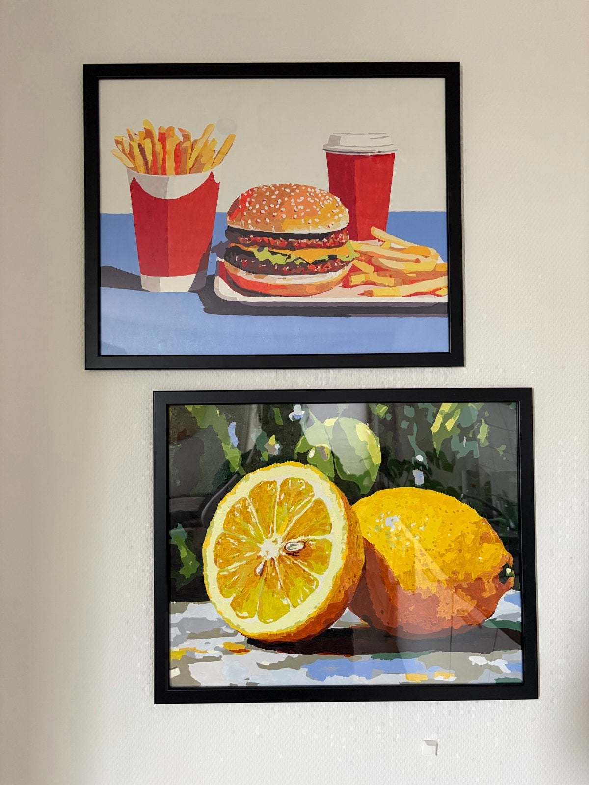 3x IKEA Fiskbo lijsten 40x50 cm met kleurrijke schilderingen, Ophalen, Kunststof, Gebruikt, Posterlijst