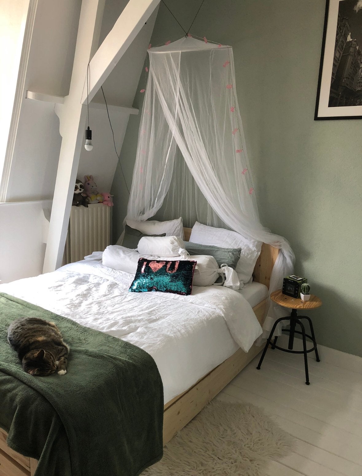 Grenen bed, Ophalen, Gebruikt, Bruin, Tweepersoons