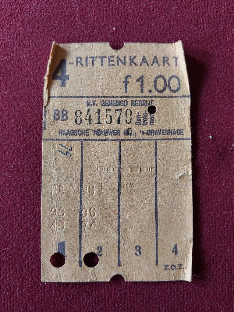 Vintage vervoerbewijsje van de HTM, Ophalen of Verzenden, Gebruikt, Tram, Overige typen