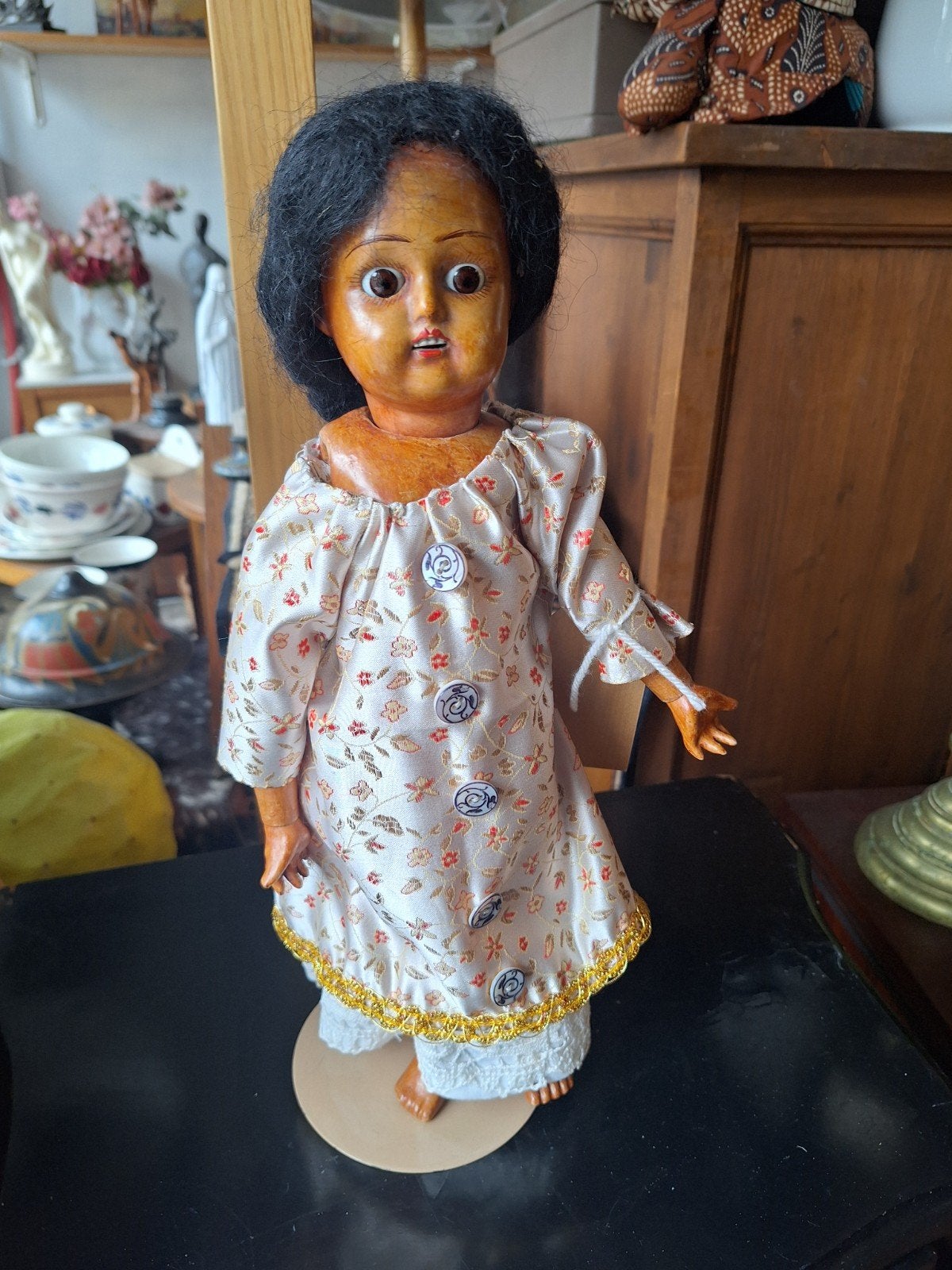 Antieke Aziatische pop van papier-maché, Verzamelen, Gebruikt, Onbekend, Ophalen of Verzenden, Onbekend