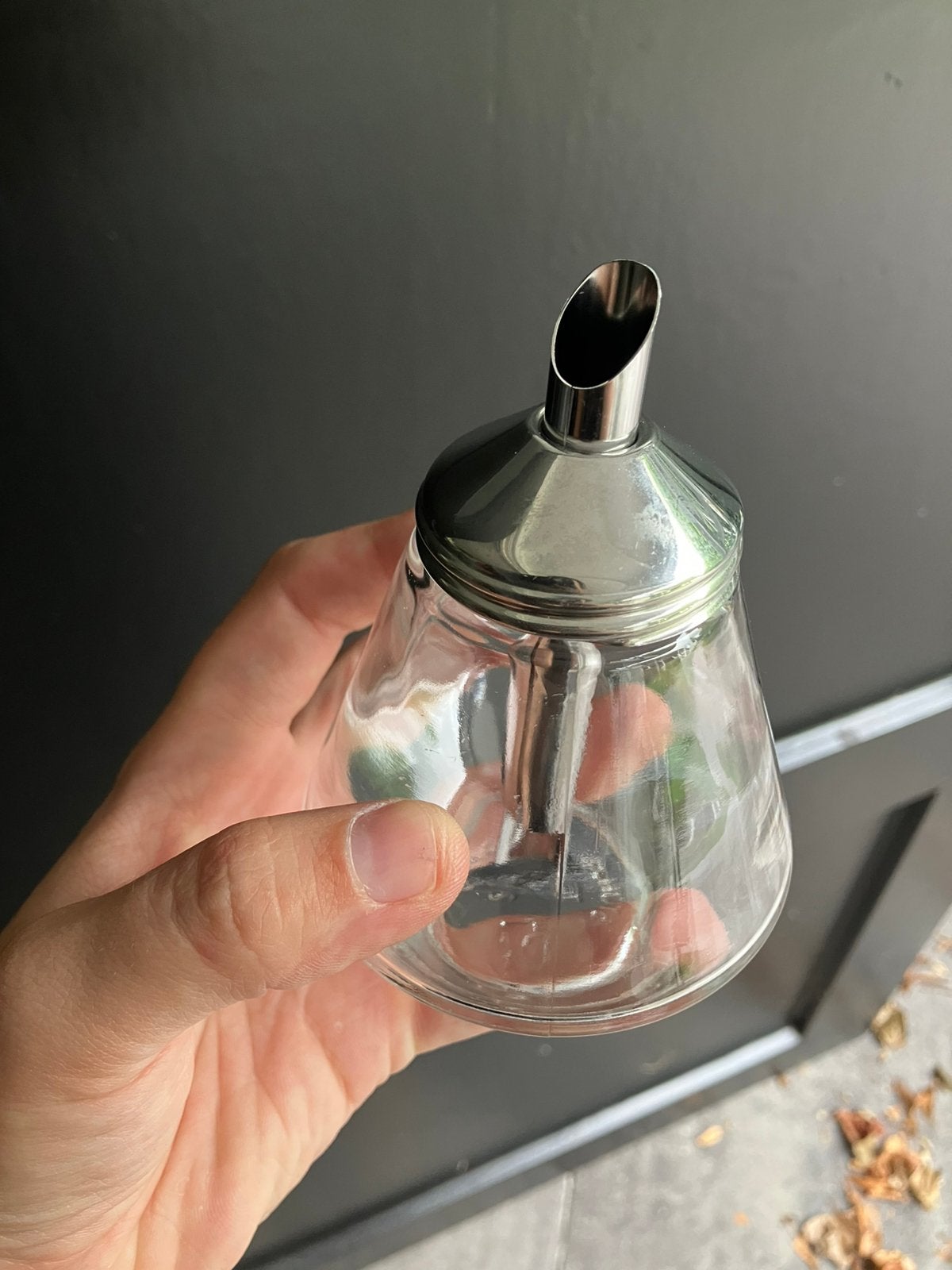 Melk potje pot melkstrooier glas glazen met zilver kleur, Ophalen of Verzenden, Zo goed als nieuw, Glas, Pot, Bus of Blik
