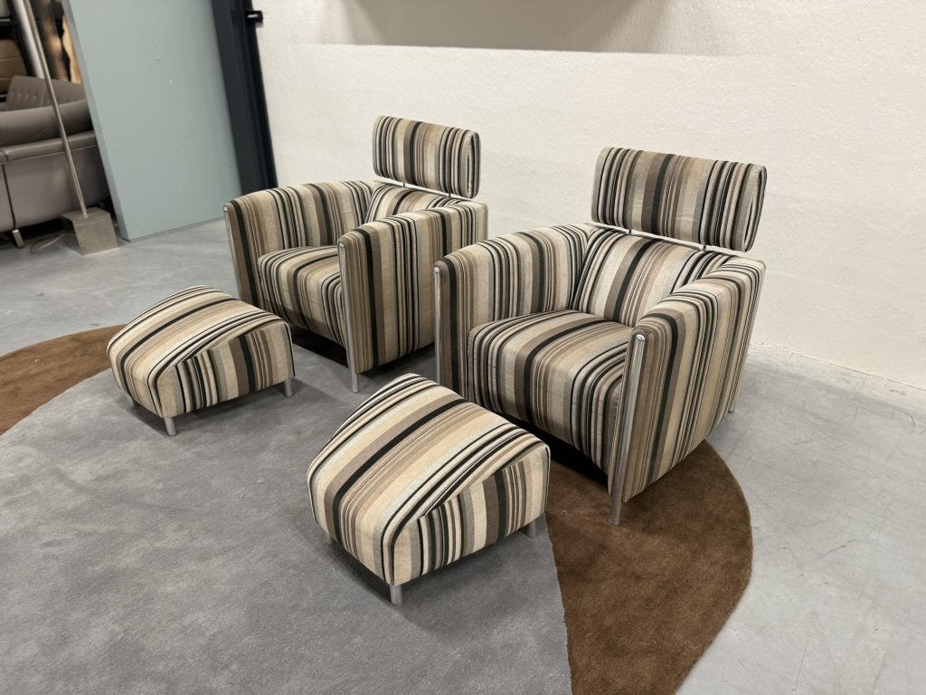 2 Leolux Goncharov Fauteuils strips Brown stof design Stoel, Leolux, Info@leolux.nl, 75 tot 100 cm, Ophalen of Verzenden