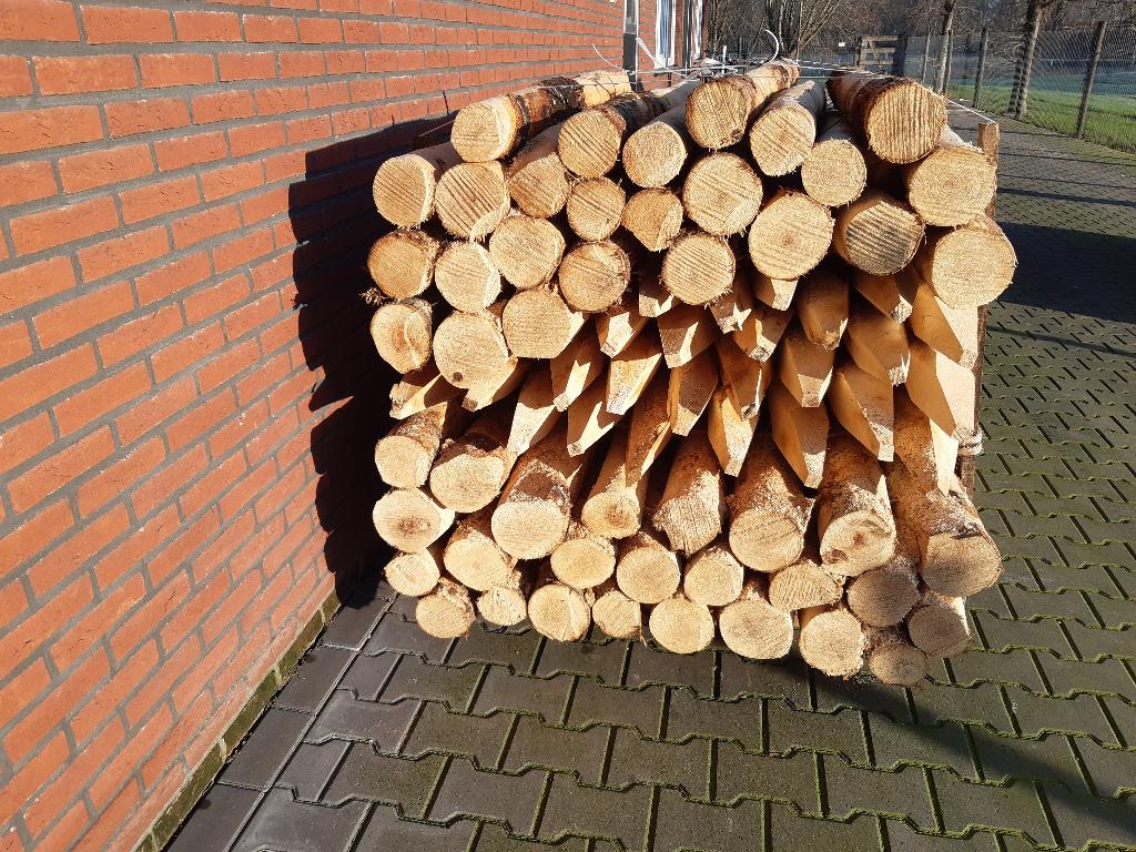 Kastanjehouten palen, heiningpalen, 200cm lang , 10/12cm dik, Tuin en Terras, Palen, Balken en Planken, Ophalen, Nieuw, 180 tot 250 cm