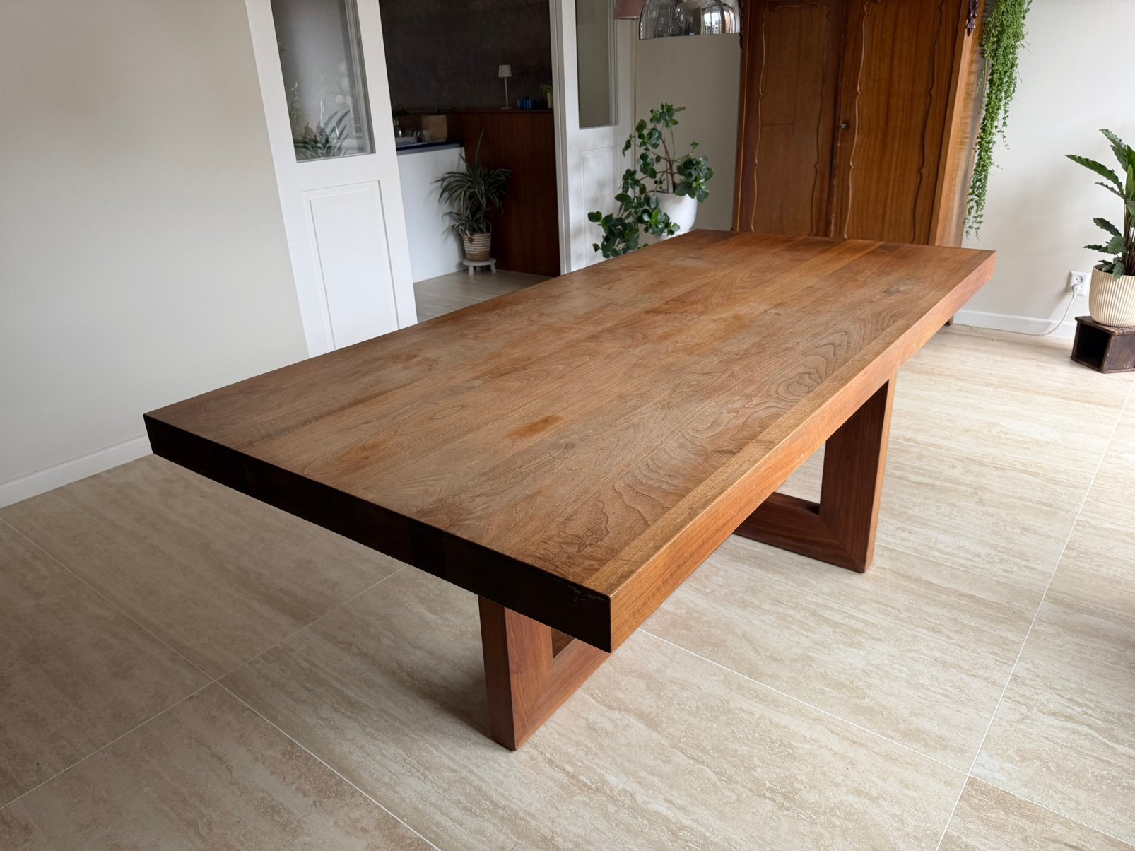 Amerikaans noten eettafel 210 x 100 cm, Ophalen, Gebruikt, 100 tot 150 cm, 200 cm of meer
