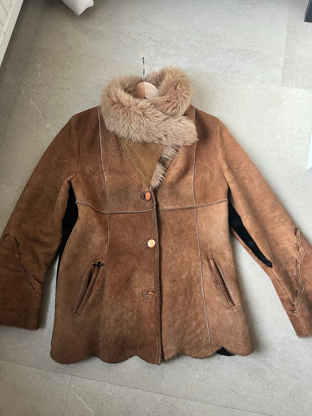 Lammy coat met bontkraag, Kleding | Dames, Ophalen of Verzenden, Gedragen, Maat 38/40 (M), Bruin