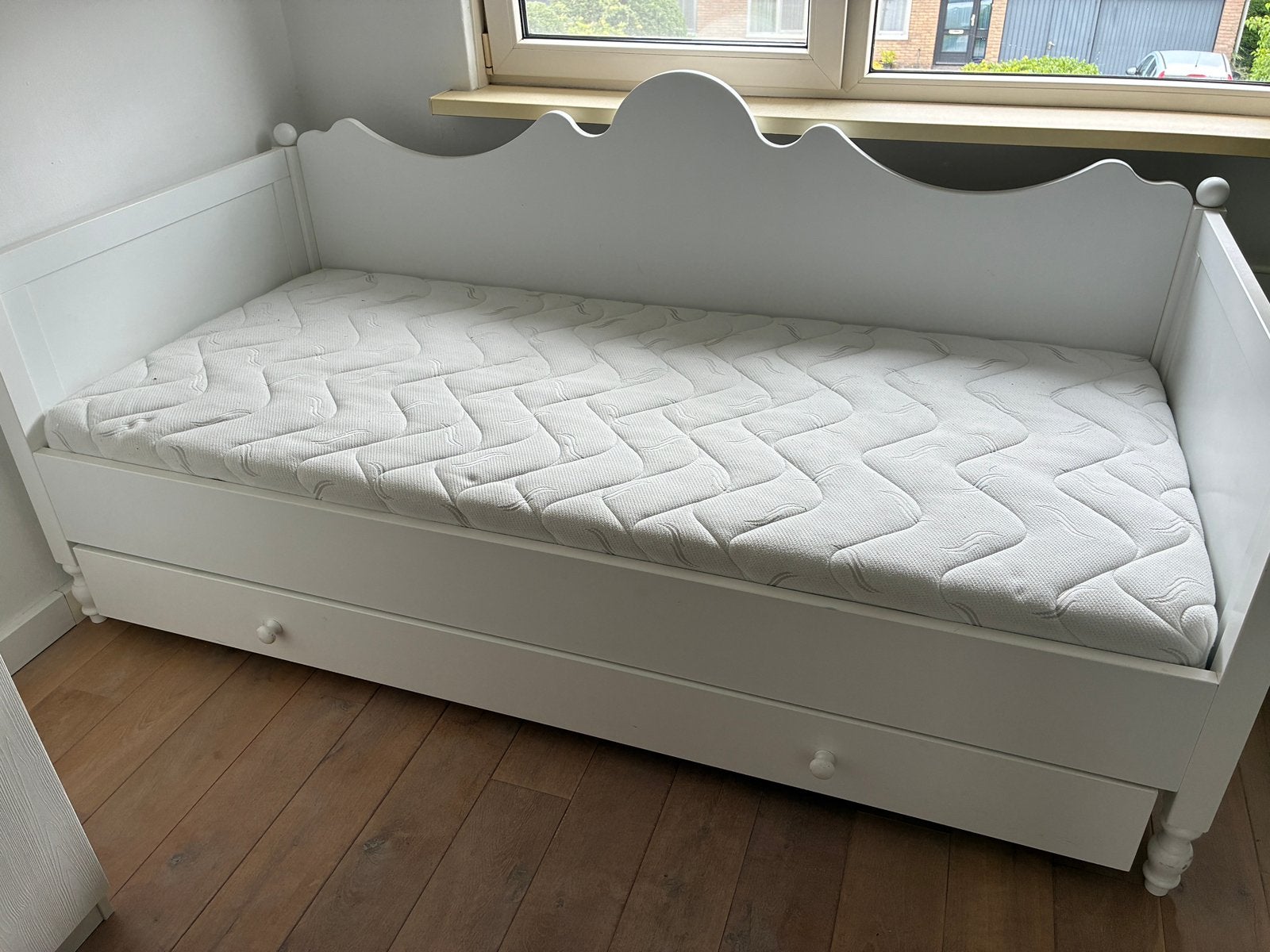 Bopita Belle Bedbank wit met uitschuiflade en 2 matrassen, 85 tot 100 cm, Gebruikt, 180 cm of meer, Ophalen
