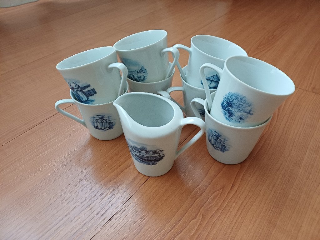 8 vintage kopjes oude ambachten + 1 melk kannetje, Ophalen of Verzenden
