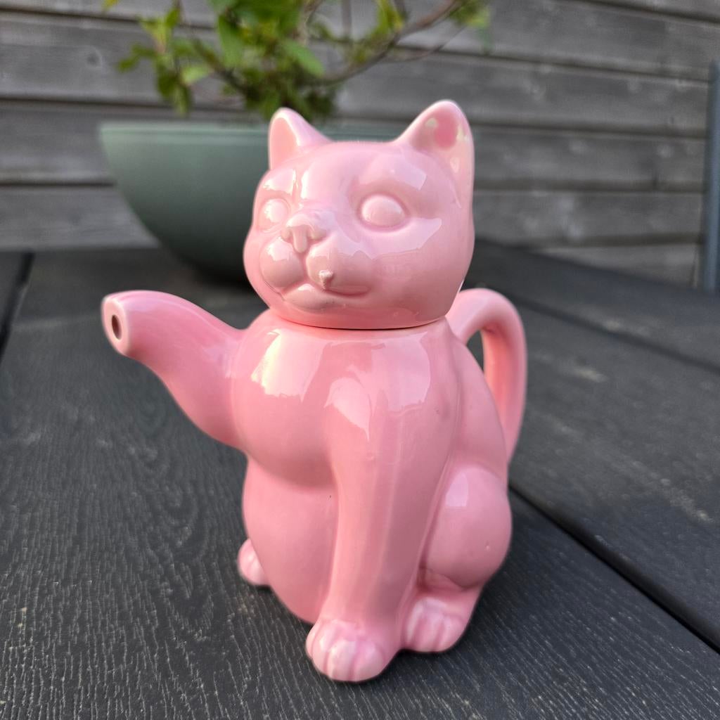Vintage Roze Kat Theepot - Decoratief Beeldje, Antiek en Kunst, Ophalen of Verzenden